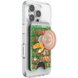 PopSockets Phone Wallet with Expanding Grip, Phone Card Holder, Wireless Charging Compatible, Wallet Compatible with MagSafe – Storied Shelves Green