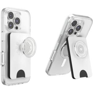 PopSockets Phone Wallet with Expanding Grip, Phone Card Holder, Wireless Charging Compatible, Wallet Compatible with MagSafe – White