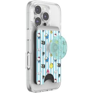 PopSockets Phone Wallet with Expanding Grip, Phone Card Holder, Wireless Charging Compatible, Wallet Compatible with MagSafe, Sanrio – Hello Kitty and Friends Stripe