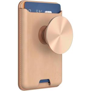 PopSockets Softgoods Phone Wallet with Expanding Grip and Adapter Ring for MagSafe, Phone Card Holder, Wireless Charging Compatible, Wallet Compatible with MagSafe® – Cantaloupe(Tan Nigiri)