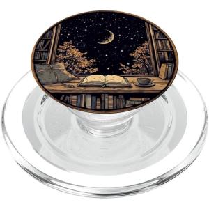 marabonsDesignsForBookFans Moon Book Bookshelf Library Coffee Cup Star Stars Pattern PopSockets Adhesive PopGrip(Magnetic PopGrip)