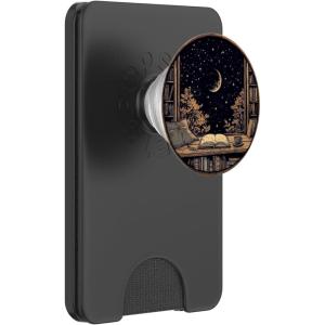 marabonsDesignsForBookFans Moon Book Bookshelf Library Coffee Cup Star Stars Pattern PopSockets Adhesive PopGrip(Magnetic PopWallet)