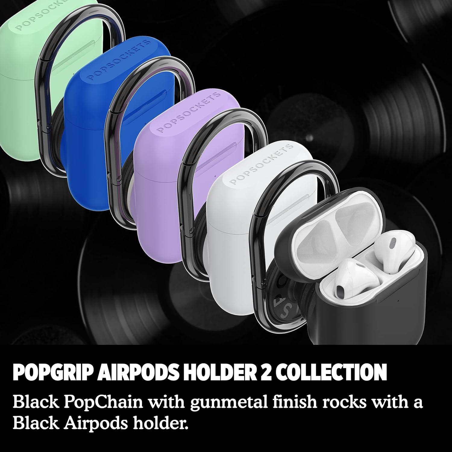 imagePopSockets PopGrip AirPods Holder PopChain 2 Swappable Grip and AirPods Holder for Phones and Tablets Black Gun Metal