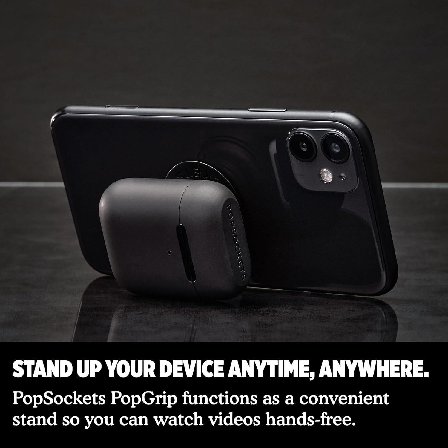imagePopSockets PopGrip AirPods Holder PopChain 2 Swappable Grip and AirPods Holder for Phones and Tablets Black Gun Metal