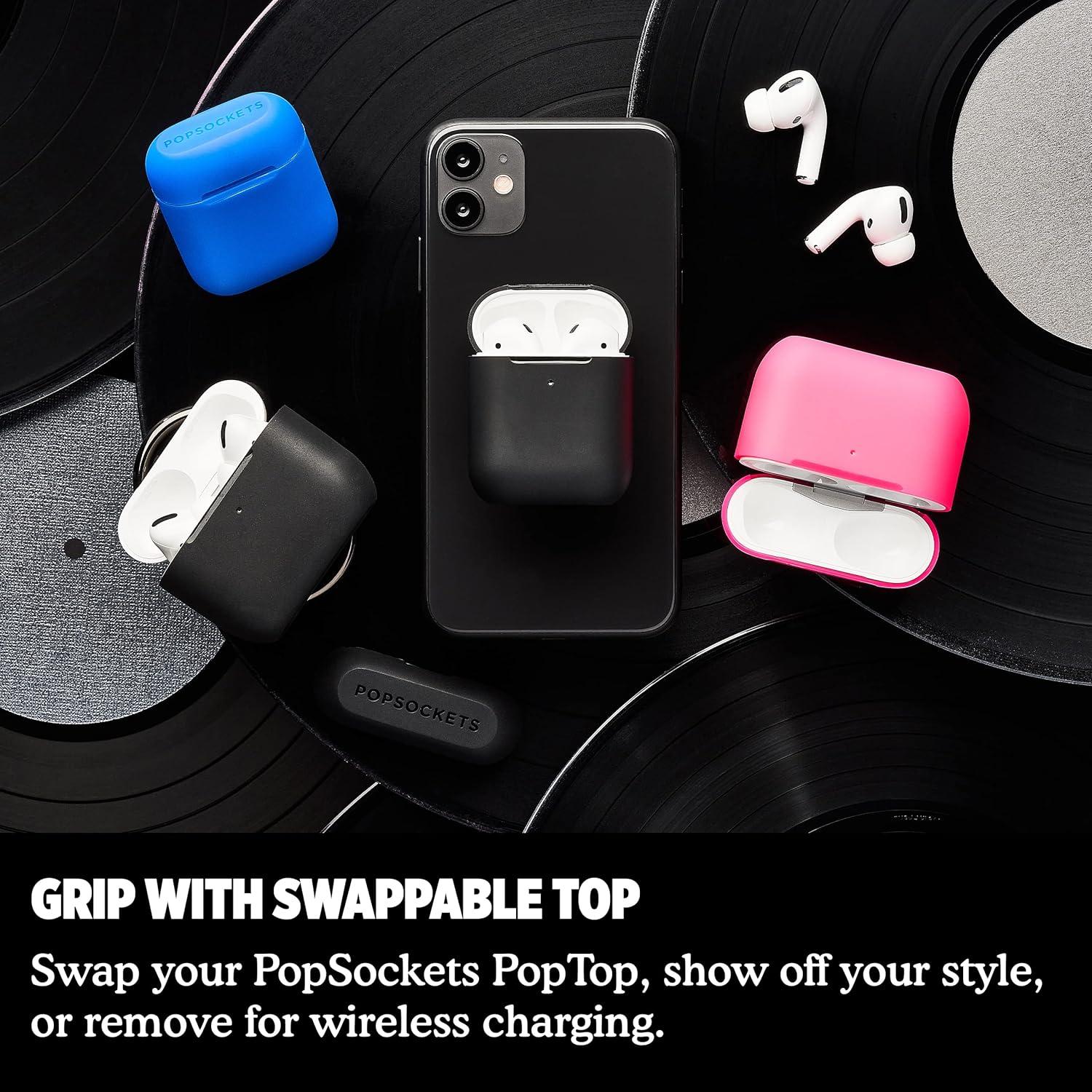 imagePopSockets PopGrip AirPods Holder PopChain 2 Swappable Grip and AirPods Holder for Phones and Tablets Black Gun Metal
