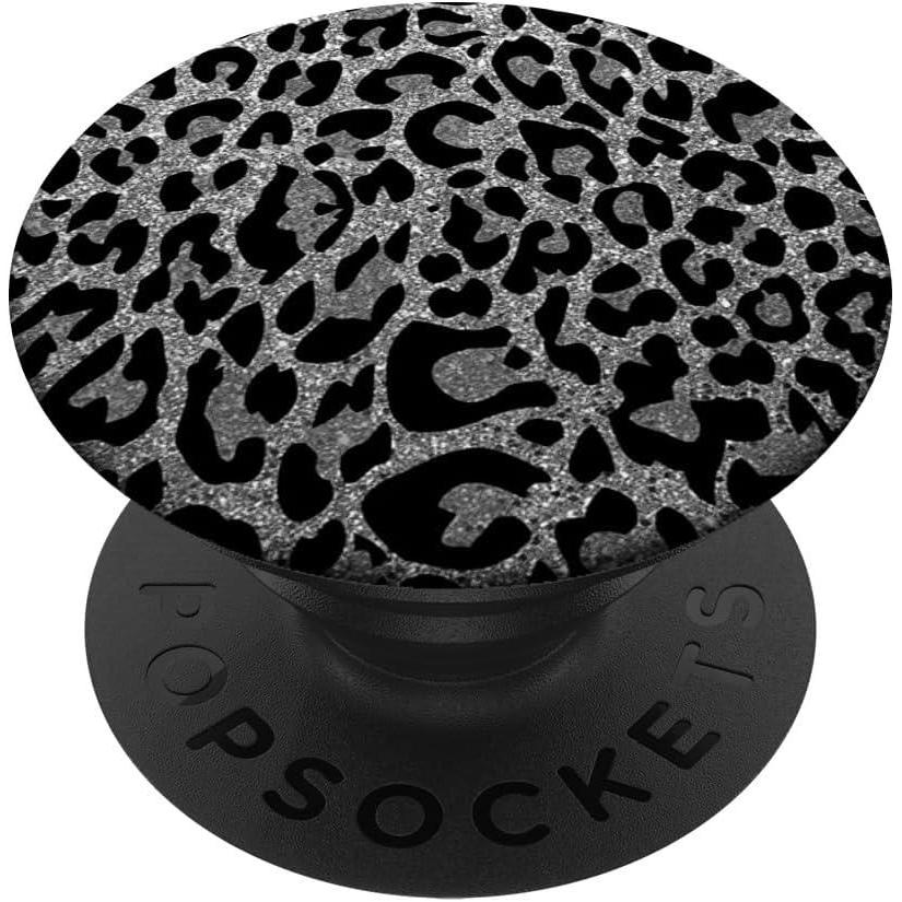 imageBlack Silver Leopard Print PopSockets Adhesive PopGripAdhesive PopGrip