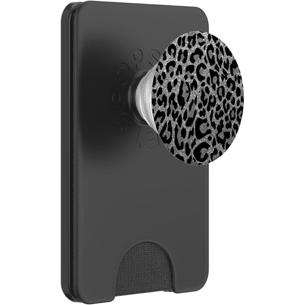 imageBlack Silver Leopard Print PopSockets Adhesive PopGripMagnetic PopWallet