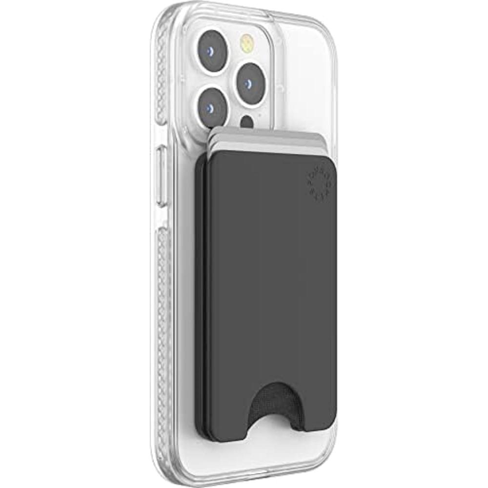 imagePopSockets Minimalist Slim Phone Wallet Phone Card Holder Wireless Charging Compatible Wallet Without Grip Compatible with MagSafe Black Small