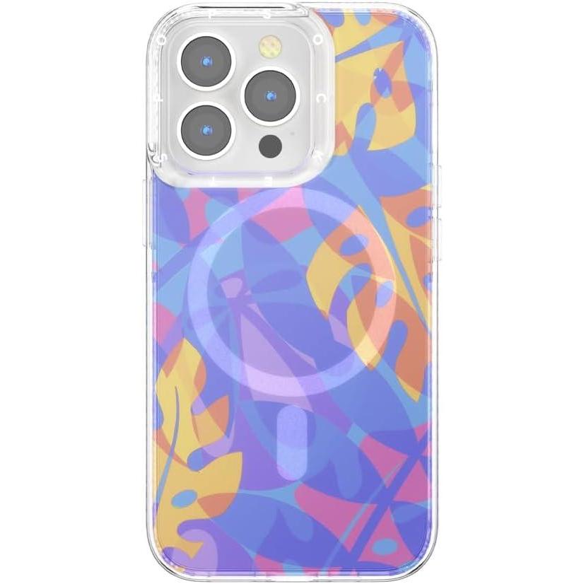 imagePopSockets iPhone 14 Pro Max Case with MagSafe Phone Case for iPhone 14 Pro Max Grip Sold Separately Wireless Charging Compatible Doily LifeBoca Palms Blue