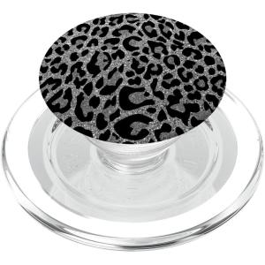 Black Silver Leopard Print PopSockets Adhesive PopGrip(Magnetic PopGrip)