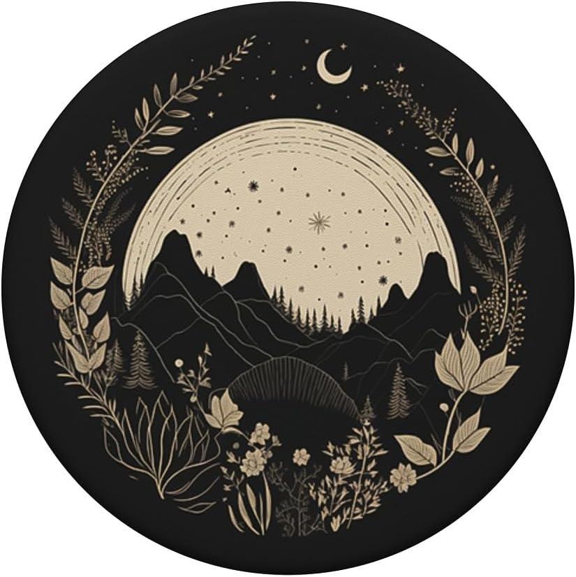 imageBoho Chic Floral Forest Nature Mountain Moon Hiking Camping PopSockets PopGrip for MagSafeAdhesive PopGrip