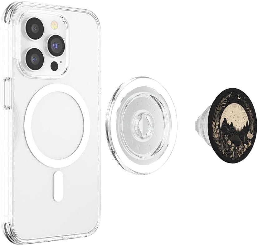 imageBoho Chic Floral Forest Nature Mountain Moon Hiking Camping PopSockets PopGrip for MagSafeMagnetic PopGrip