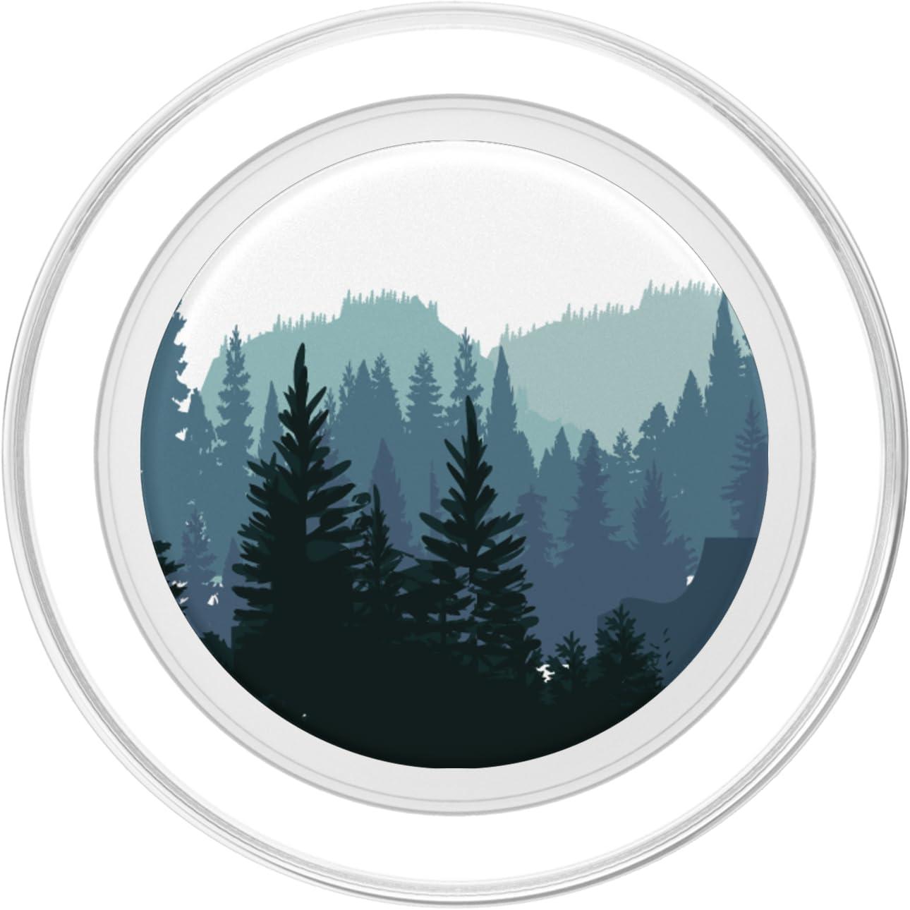 imagePine Tree Mountain Scene Teal Forest Pattern for Women Men PopSockets PopGrip for MagSafeMagnetic PopGrip