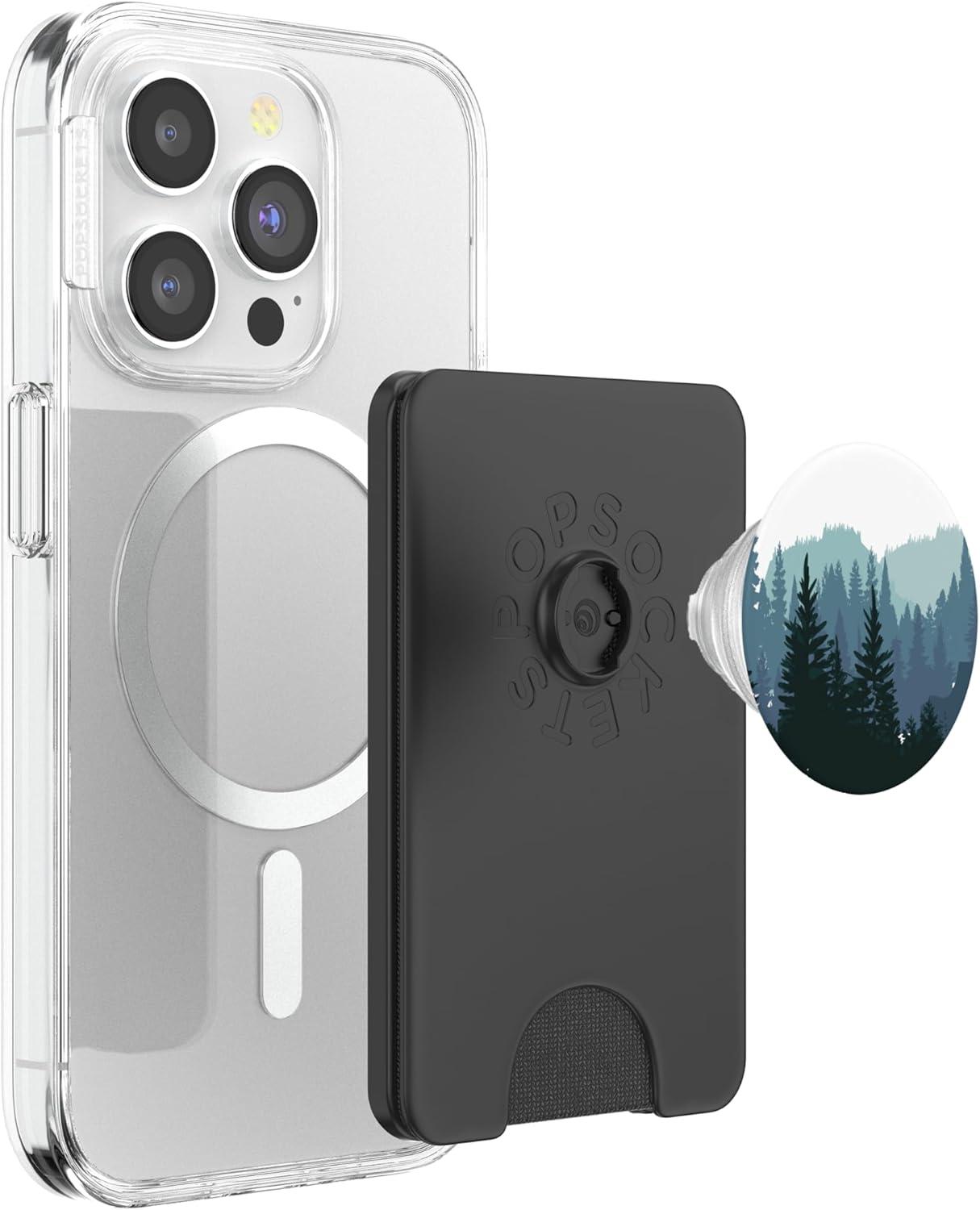 imagePine Tree Mountain Scene Teal Forest Pattern for Women Men PopSockets PopGrip for MagSafeMagnetic PopWallet