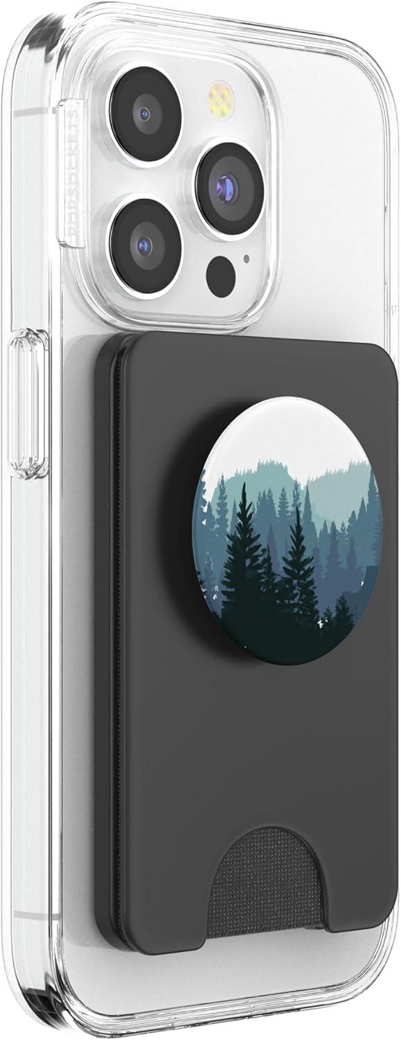 imagePine Tree Mountain Scene Teal Forest Pattern for Women Men PopSockets PopGrip for MagSafeMagnetic PopWallet