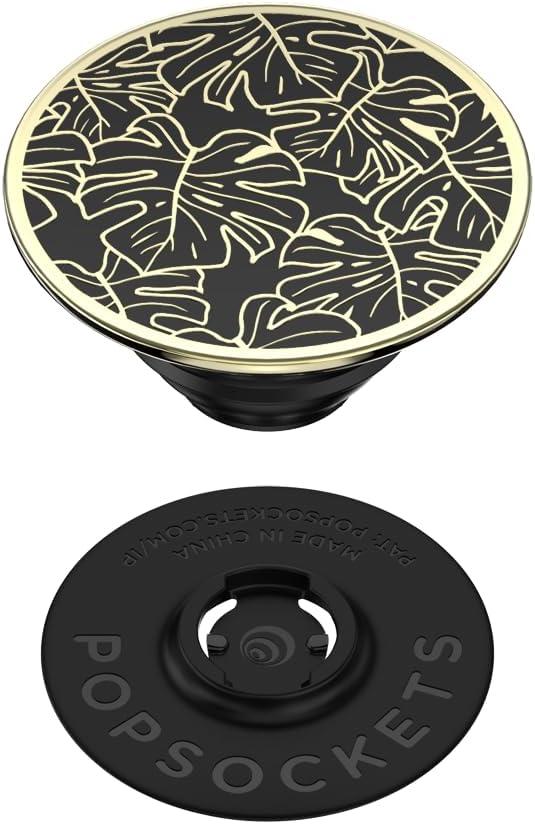 imagePopSockets Phone Grip with Expanding Kickstand Adhesive Grip Enamel  Enamel Monstera Black