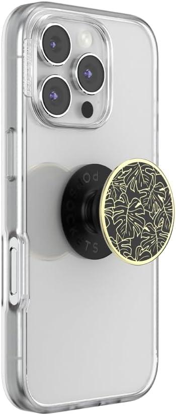 imagePopSockets Phone Grip with Expanding Kickstand Adhesive Grip Enamel  Enamel Monstera Black