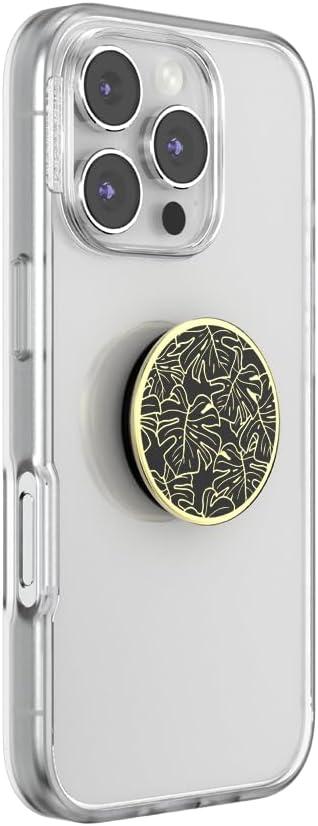 imagePopSockets Phone Grip with Expanding Kickstand Adhesive Grip Enamel  Enamel Monstera Black