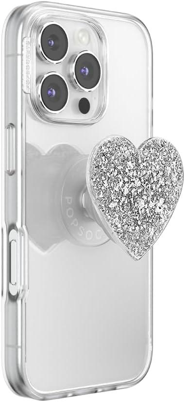 imagePopSockets Swappable PopTop for Phone Grips Compatible with Adhesive or MagSafe Bases Confetti Heart Silver Sizzle