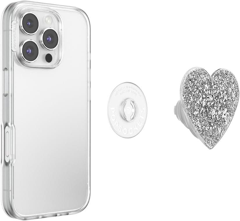 imagePopSockets Swappable PopTop for Phone Grips Compatible with Adhesive or MagSafe Bases Confetti Heart Silver Sizzle