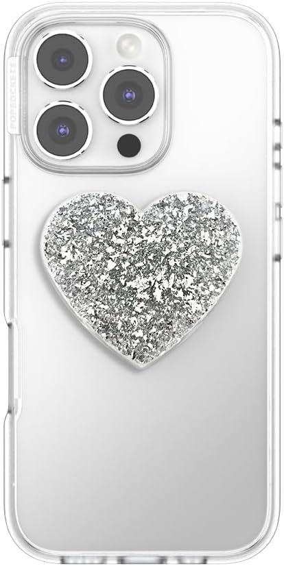 imagePopSockets Swappable PopTop for Phone Grips Compatible with Adhesive or MagSafe Bases Confetti Heart Silver Sizzle