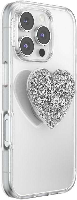 imagePopSockets Swappable PopTop for Phone Grips Compatible with Adhesive or MagSafe Bases Confetti Heart Silver Sizzle