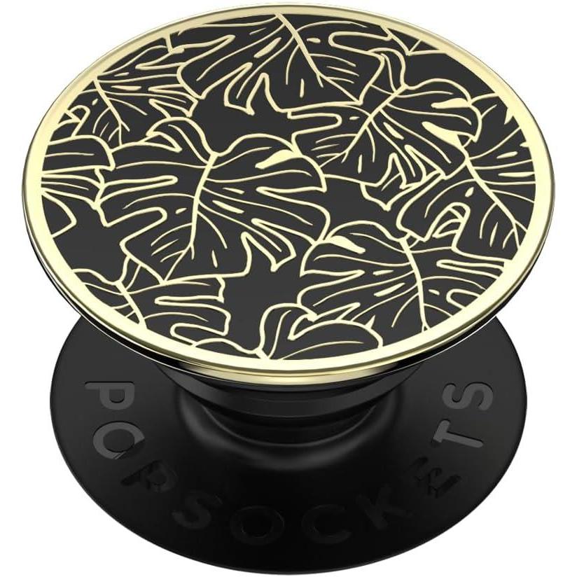 imagePopSockets Phone Grip with Expanding Kickstand Adhesive Grip Enamel  Enamel Monstera Black
