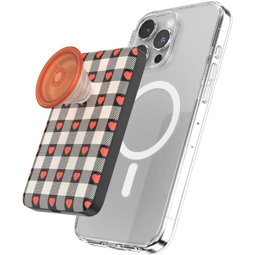 imagePopSockets PowerPack for MagSafe Portable Phone Charger Magnetic Wireless Portable Charger 5000mAh Heart Breaker Gingham