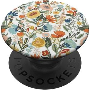Cute Floral Teal Hibiscus Pattern On White Pop Mount Socket PopSockets PopGrip for MagSafe(Adhesive PopGrip)