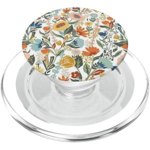 Cute Floral Teal Hibiscus Pattern On White Pop Mount Socket PopSockets PopGrip for MagSafe(Magnetic PopGrip)