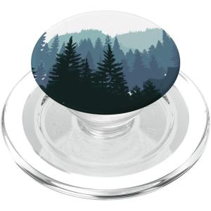 Pine Tree Mountain Scene Teal Forest Pattern for Women Men PopSockets PopGrip for MagSafe(Magnetic PopGrip)