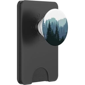 Pine Tree Mountain Scene Teal Forest Pattern for Women Men PopSockets PopGrip for MagSafe(Magnetic PopWallet)