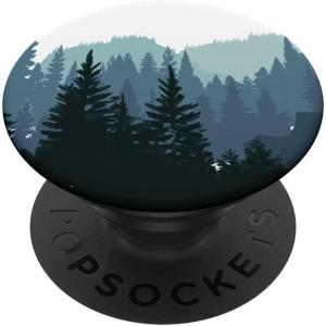 Pine Tree Mountain Scene Teal Forest Pattern for Women Men PopSockets PopGrip for MagSafe(forest PopGrip)