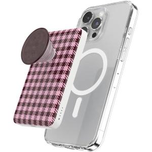 PopSockets PowerPack for MagSafe, Portable Phone Charger, Magnetic Wireless Portable Charger, 5000mAh – Black Cherry Gingham