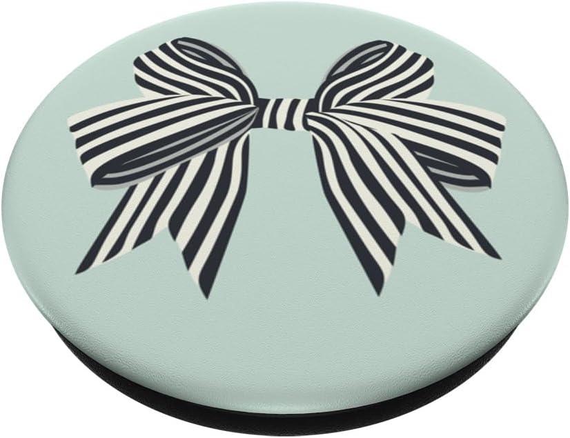 imagePopSockets Phone Grip Black Striped Bow PopSockets PopGrip for MagSafeAdhesive PopGrip