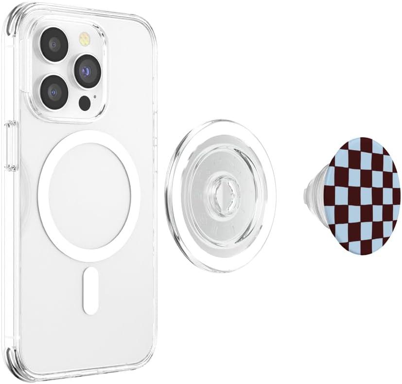imagePopSockets Phone Grip Blue Brown Checker PopSockets Adhesive PopGripMagnetic PopGrip