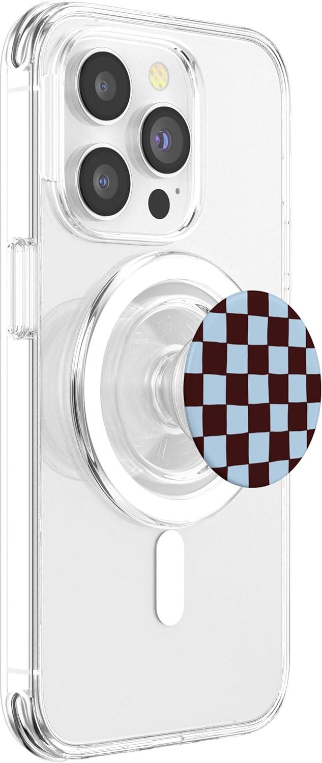 imagePopSockets Phone Grip Blue Brown Checker PopSockets Adhesive PopGripMagnetic PopGrip