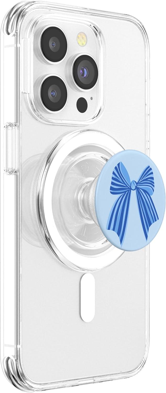 imagePopSockets Phone Grip Blue Striped Bow PopSockets PopGrip for MagSafeMagnetic PopGrip