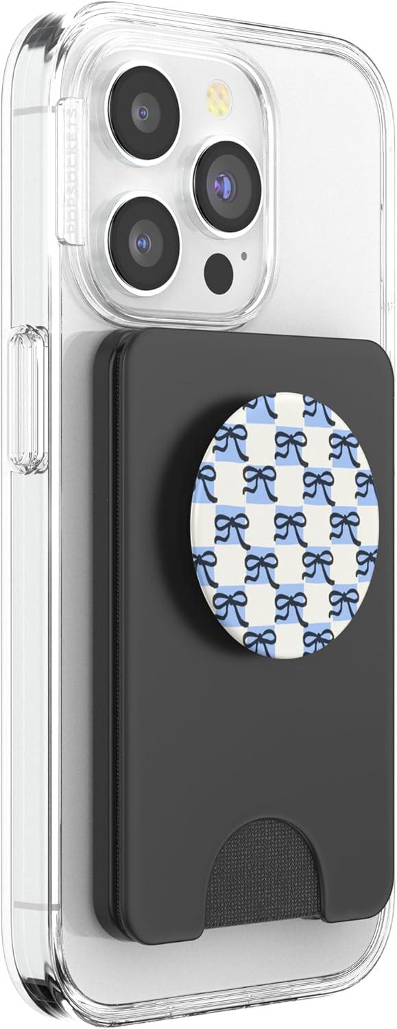 imagePopSockets Phone Grip Blue amp Black Bow Checker PopSockets PopGrip for MagSafeMagnetic PopWallet