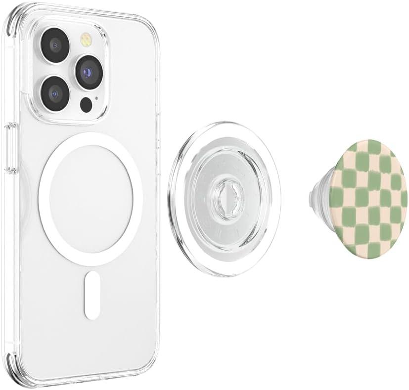imagePopSockets Phone Grip Green Beige Checker PopSockets PopGrip for MagSafeMagnetic PopGrip