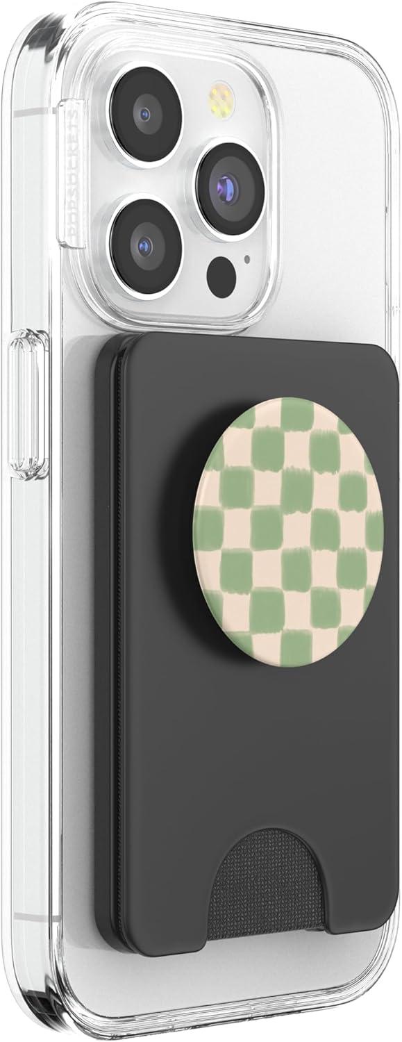 imagePopSockets Phone Grip Green Beige Checker PopSockets PopGrip for MagSafeMagnetic PopWallet