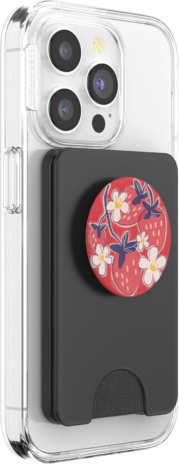 imagePopSockets Phone Grip Strawberry Floral Blooms PopSockets PopGrip for MagSafeMagnetic PopWallet