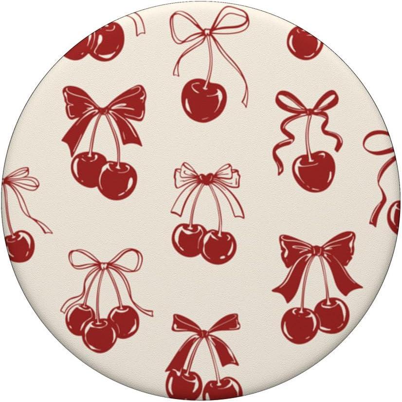 imagePopSockets Phone Grip Vintage Cherry Bows PopSockets PopGrip for MagSafeAdhesive PopGrip