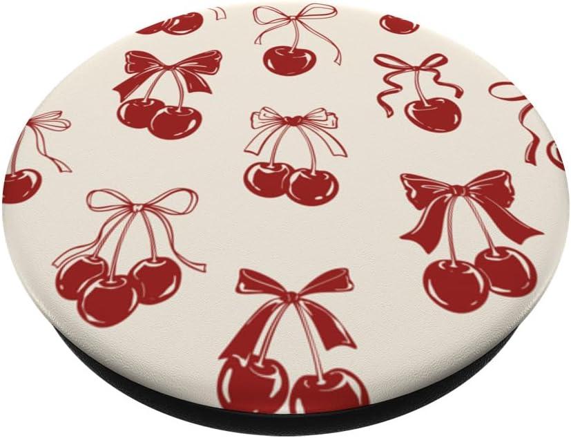 imagePopSockets Phone Grip Vintage Cherry Bows PopSockets PopGrip for MagSafeAdhesive PopGrip