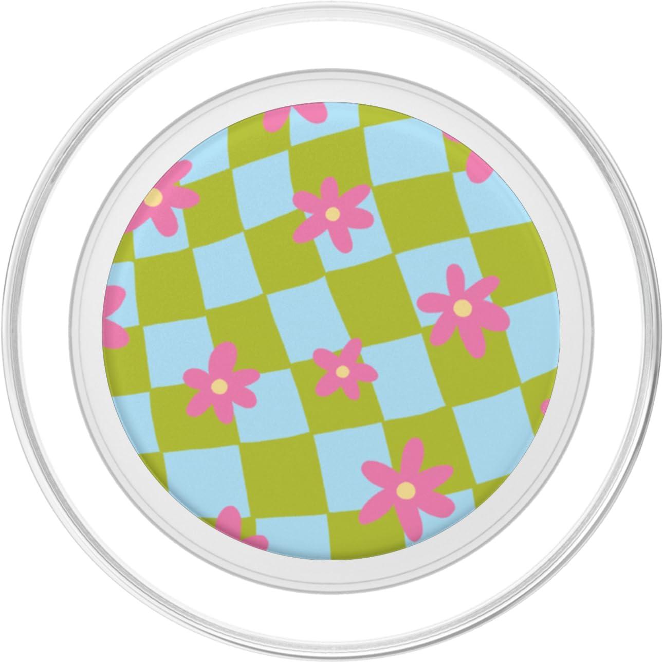 imagePopSockets Phone Grip Wavy Floral Green Checker PopSockets PopGrip for MagSafeMagnetic PopGrip