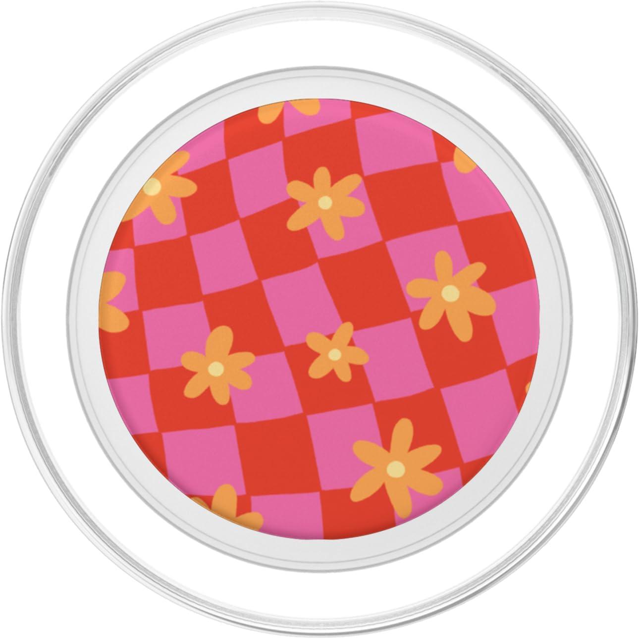 imagePopSockets Phone Grip Wavy Floral Pink Checker PopSockets PopGrip for MagSafeMagnetic PopGrip