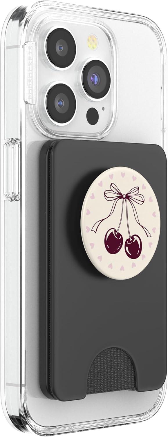 imagePopSockets Phone Grip Heart amp Bow Black Cherry PopSockets PopGrip for MagSafeMagnetic PopWallet