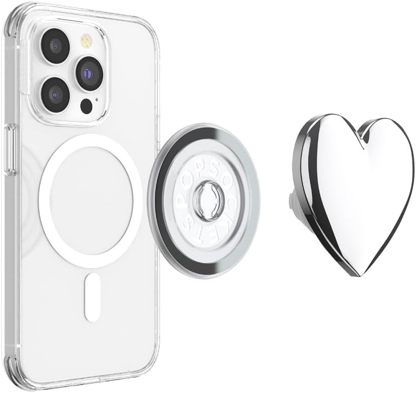 imagePopSockets Phone Grip for MagSafe with Kickstand Magnetic Stand Swappable Top Secure Hold for iPhone MagSafe Cases Phone amp Tablet Grip Cute PopSockets Squishy Tidepool Heart PinkyHeart of Silver