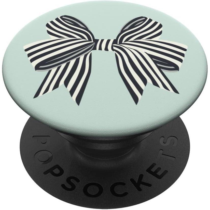 imagePopSockets Phone Grip Black Striped Bow PopSockets PopGrip for MagSafeAdhesive PopGrip
