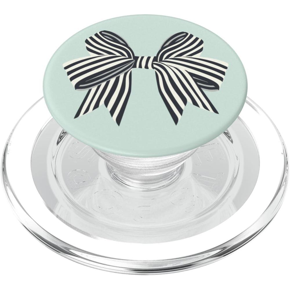 imagePopSockets Phone Grip Black Striped Bow PopSockets PopGrip for MagSafeMagnetic PopGrip